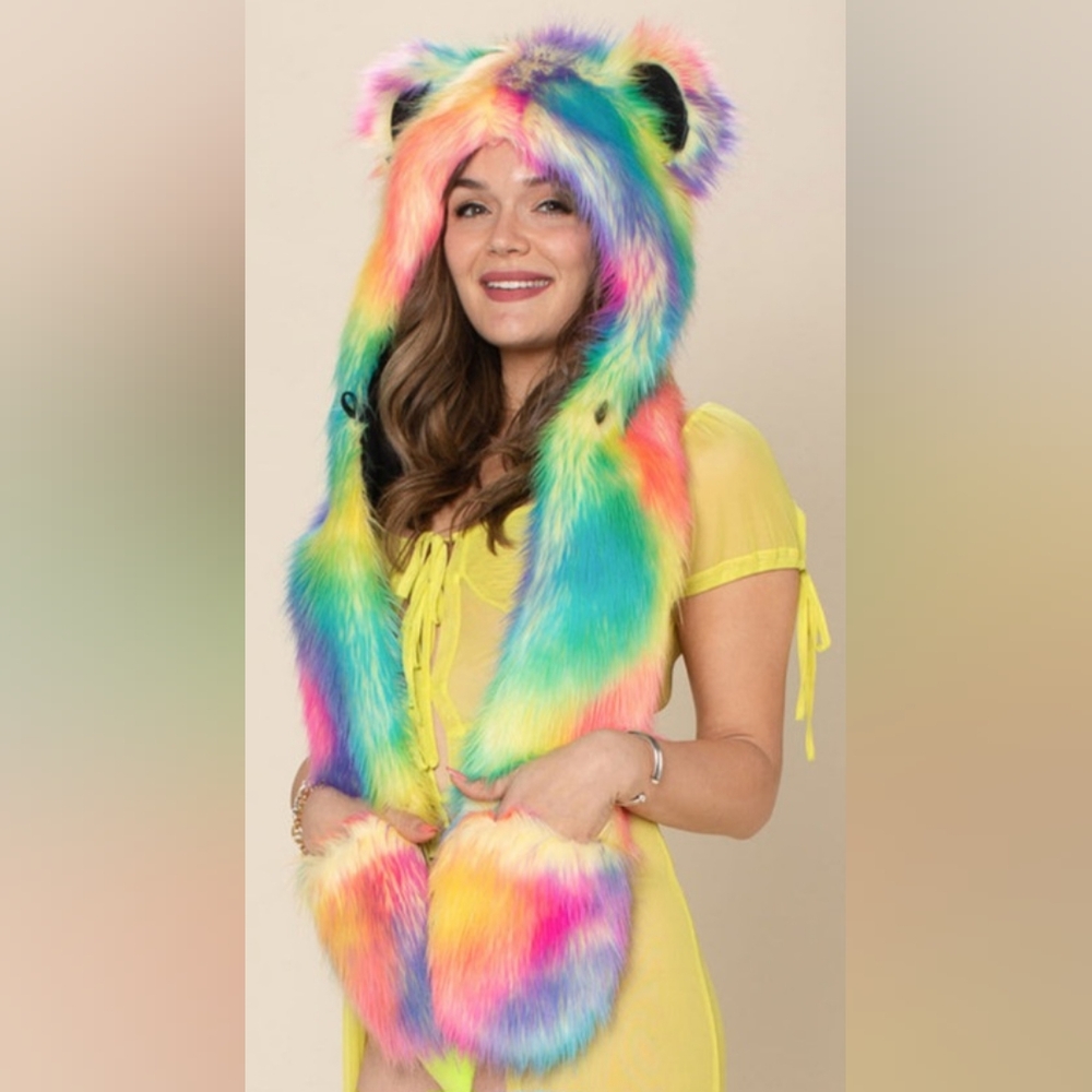 Spirithoods Rainbow Bear Collector's Edition Faux Fur Hood